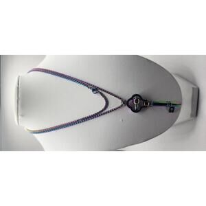 Rainbow Key Pendant Necklace Breating Necklace  Relief